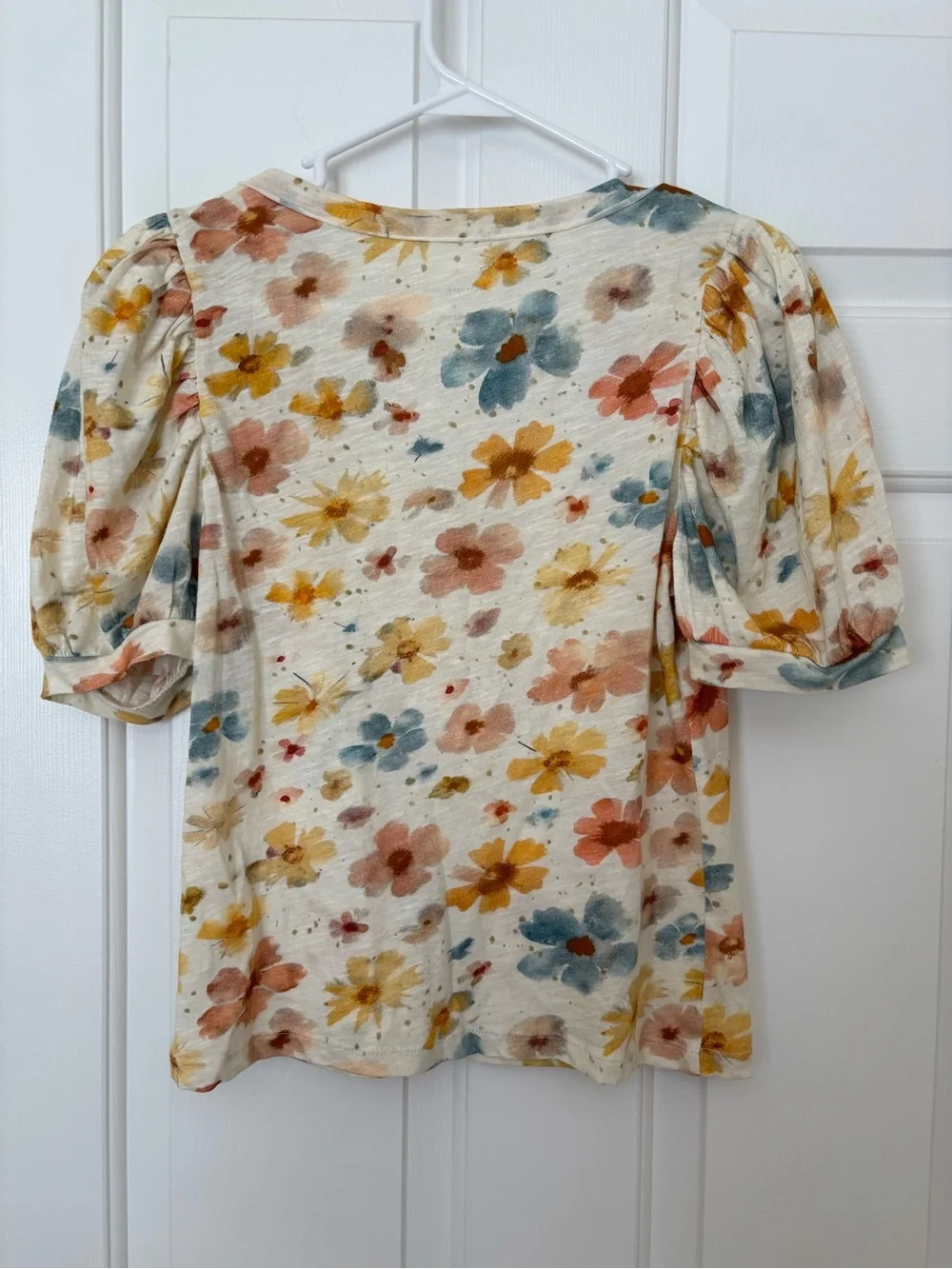 Anthropologie Floral Puff-Sleeve Scoop Top Size Small 100% Cotton NWT